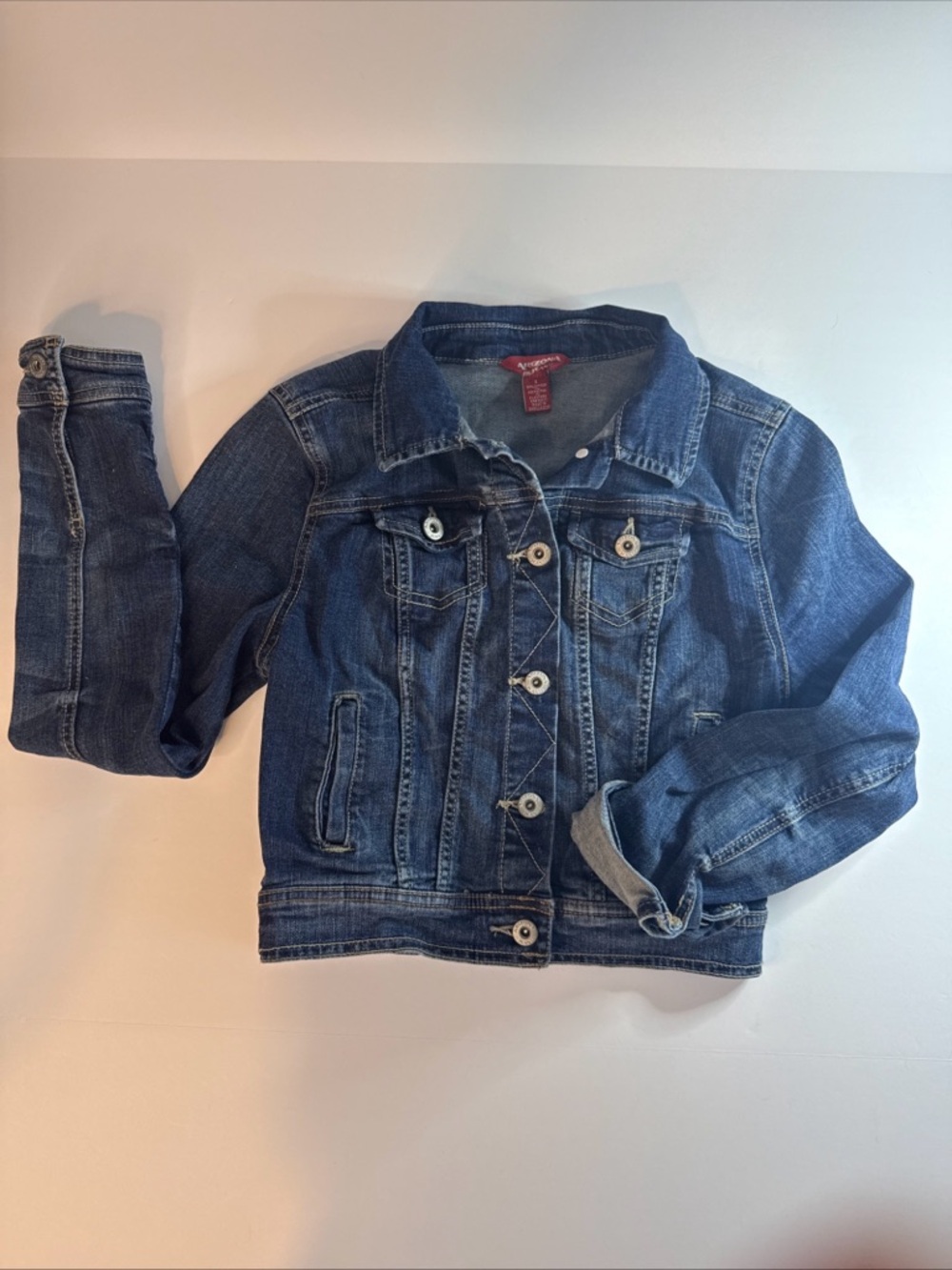 Arizona Jean Co Cropped Blue Denim Stretch Jacket Girls Womens Juniors Sz Small
